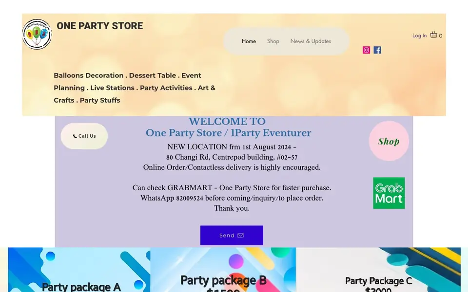 One Party Store website homepage, 4 Oct 2026