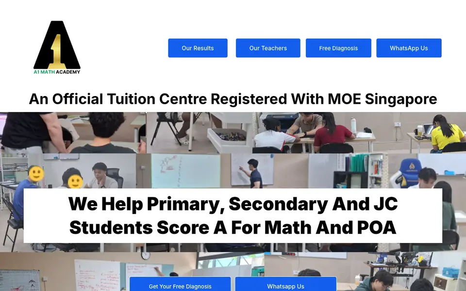 A1 Math Academy website homepage, 4 Oct 2026