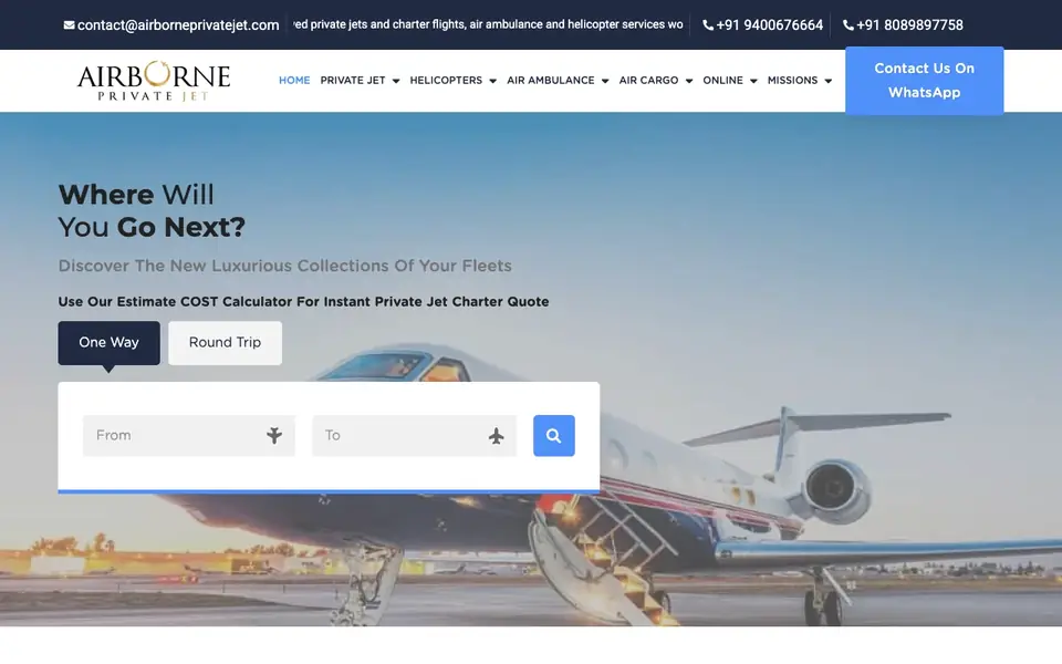 AirbornePrivateJet website homepage, 4 Oct 2026