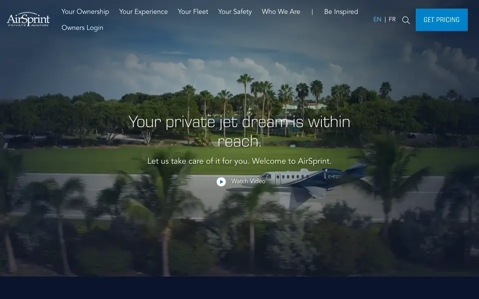 AirSprint website homepage, 4 Oct 2026