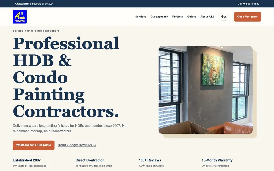 A&J Painting website homepage, 4 Oct 2026