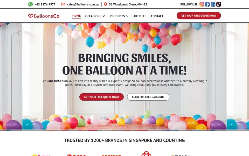 SG Balloons website homepage, 4 Oct 2026