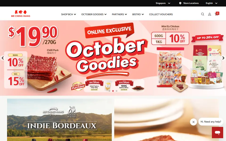 Bee Cheng Hiang website homepage, 19 Oct 2026