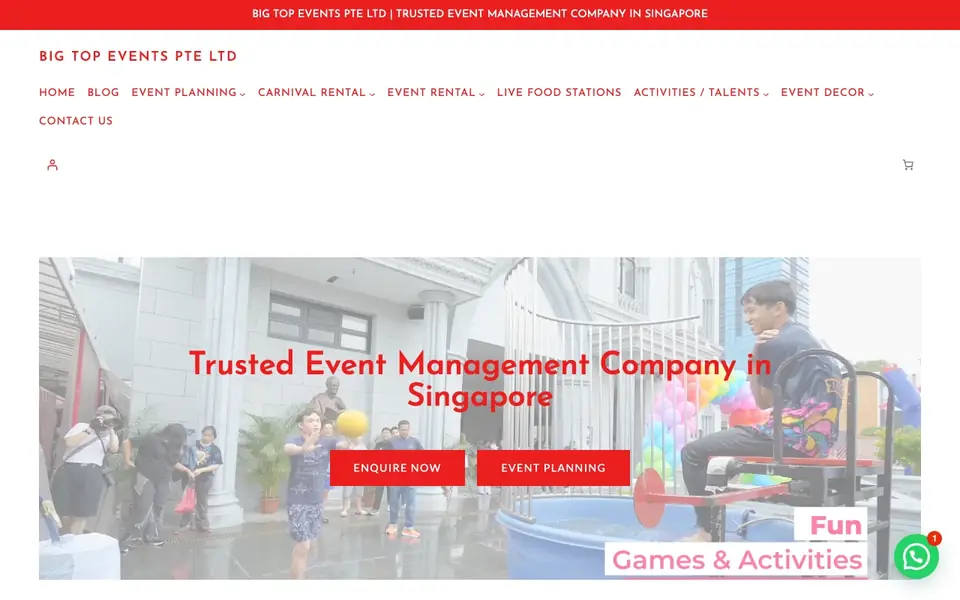 Big Top website homepage, 4 Oct 2026