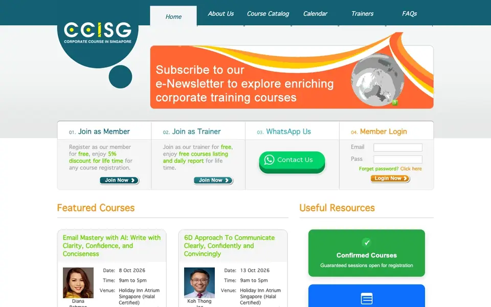 Corporate Courses in Singapore (CCISG) website homepage, 4 Oct 2026