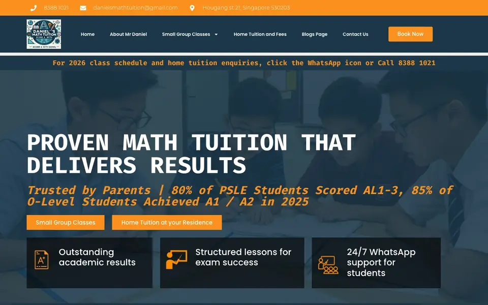 Daniel’s Math Tuition website homepage, 4 Oct 2026