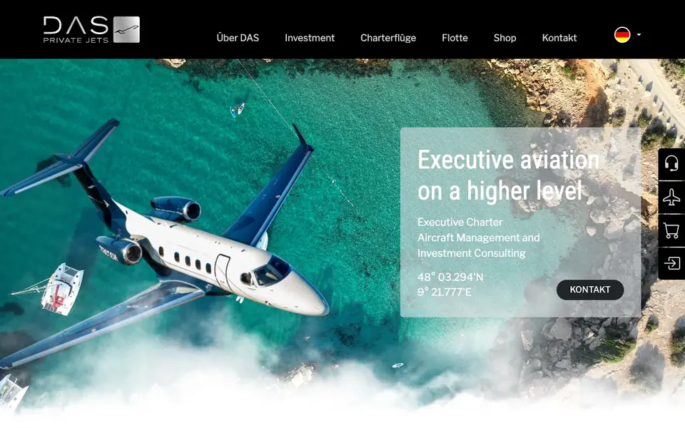 DAS Private Jets website homepage, 4 Oct 2026