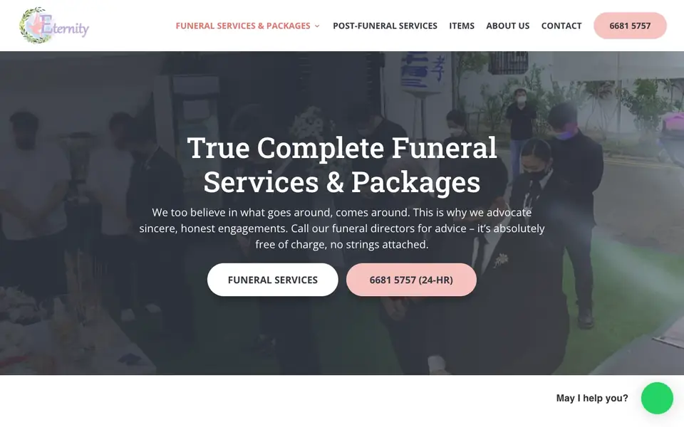 Eternity Funeral Service website homepage, 4 Oct 2026