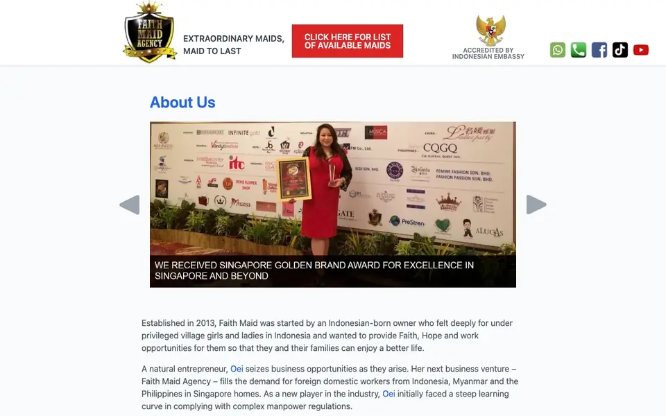 Faith Maid Agency website homepage, 4 Oct 2026