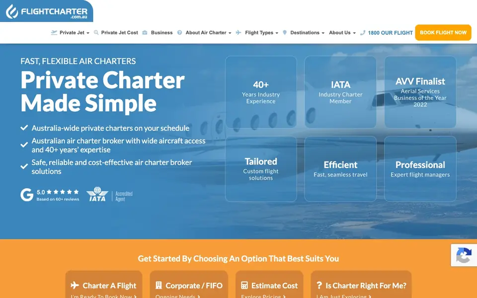 Flightcharter.com.au website homepage, 4 Oct 2026