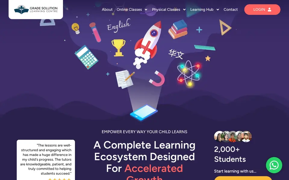 Grade Solution Learning Centre website homepage, 4 Oct 2026