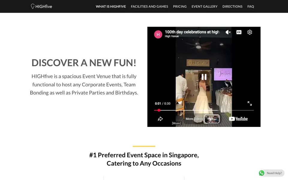 HIGHfive – Event Space in Singapore website homepage, 4 Oct 2026