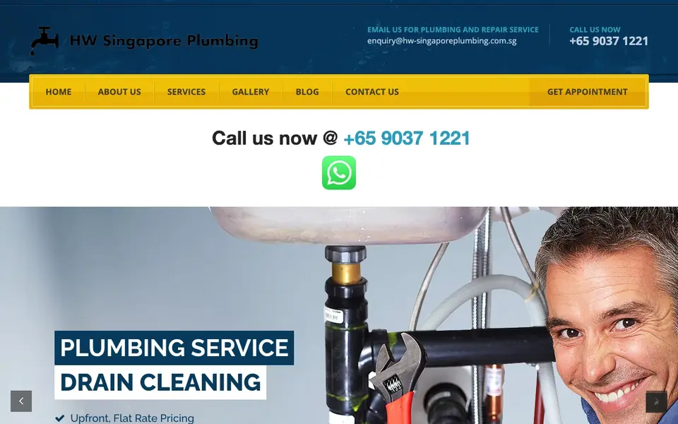 HW Singapore Licensed Plumber website homepage, 4 Oct 2026