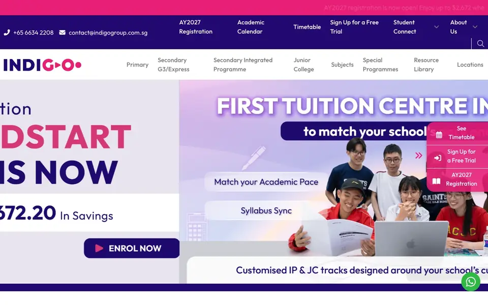 Indigo Education website homepage, 4 Oct 2026