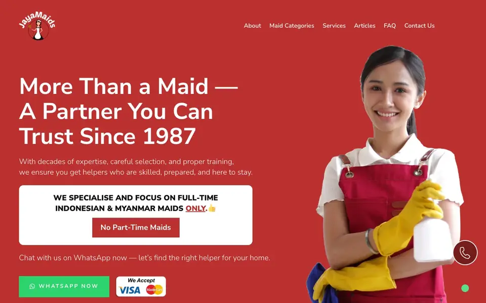 Jayamaids Best Maid Agency website homepage, 4 Oct 2026