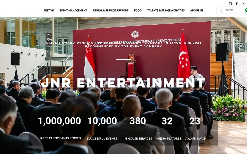 JNR Entertainment Pte Ltd website homepage, 4 Oct 2026