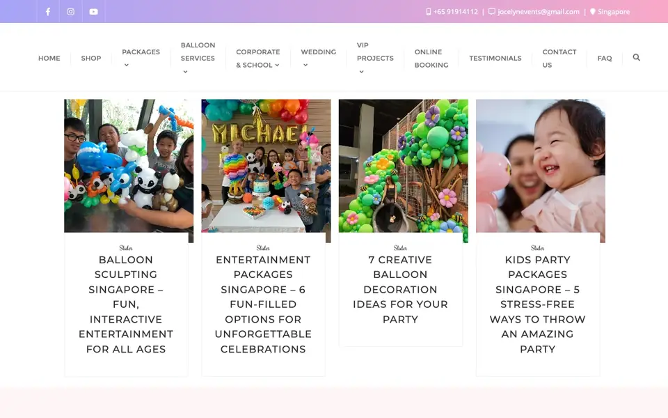 Jocelyn Balloons website homepage, 4 Oct 2026