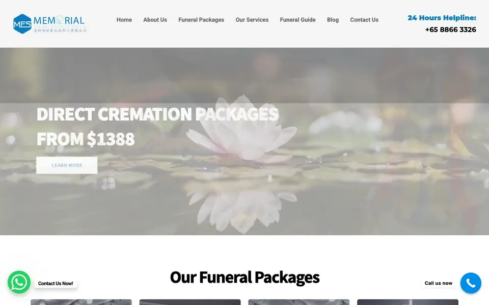 Memorial Funeral Specialist (MFS) website homepage, 4 Oct 2026