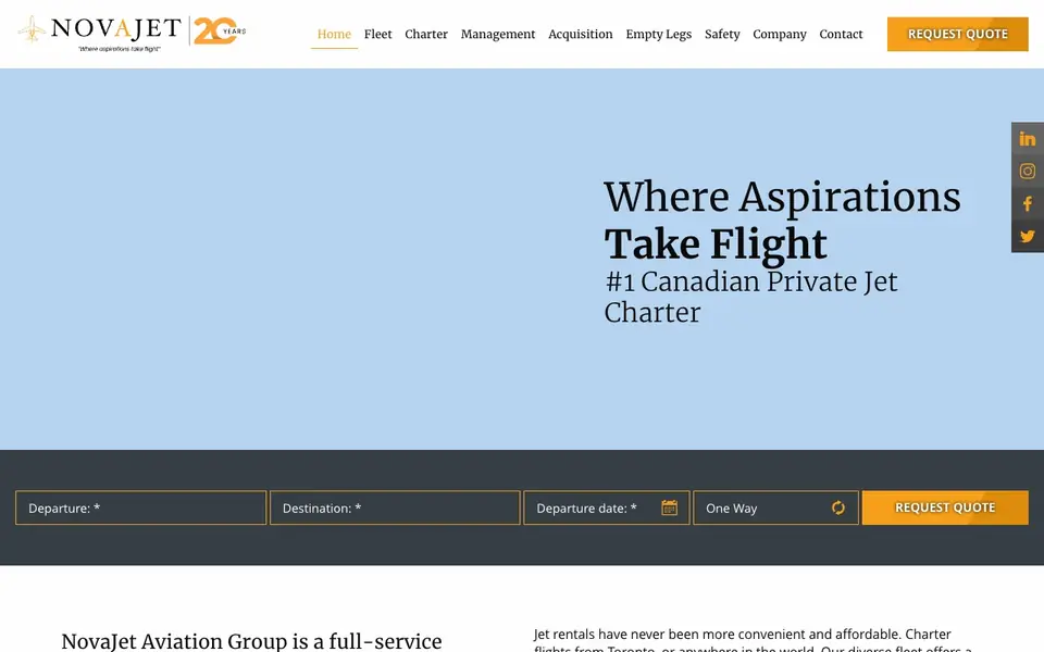 NovaJet Aviation Group website homepage, 4 Oct 2026