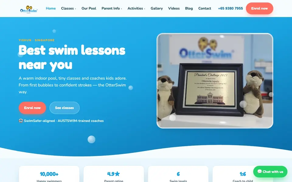 OtterSwim Aquatic Yishun website homepage, 4 Oct 2026