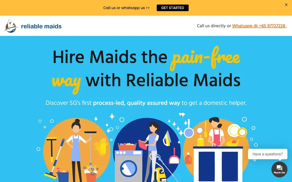 Reliable Maids website homepage, 4 Oct 2026