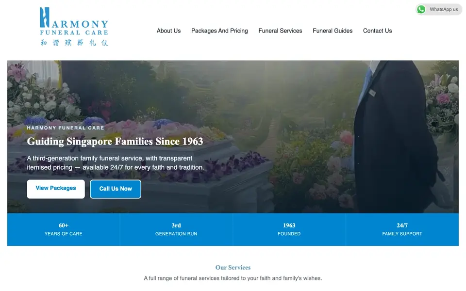 Harmony Funeral Care website homepage, 4 Oct 2026