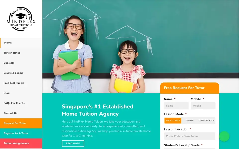 MindFlex Home Tuition website homepage, 4 Oct 2026
