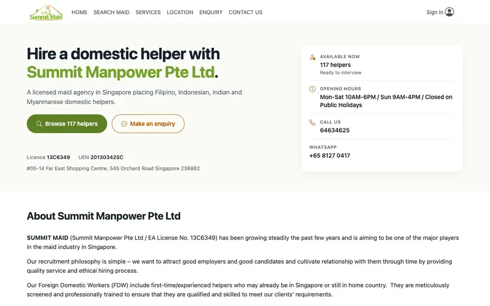 Summit Maid website homepage, 4 Oct 2026