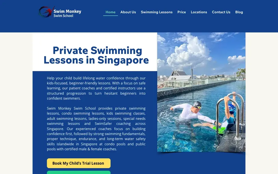Swim Monkey Swim School website homepage, 4 Oct 2026