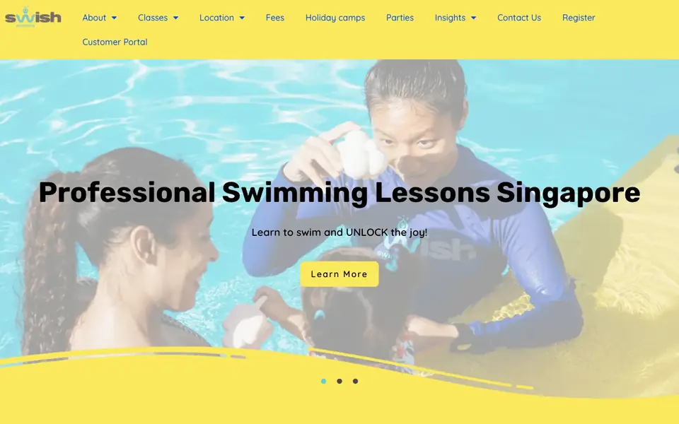 Swish Swimming website homepage, 4 Oct 2026
