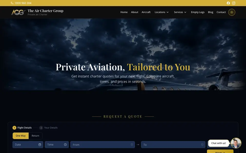 The Air Charter Group website homepage, 4 Oct 2026