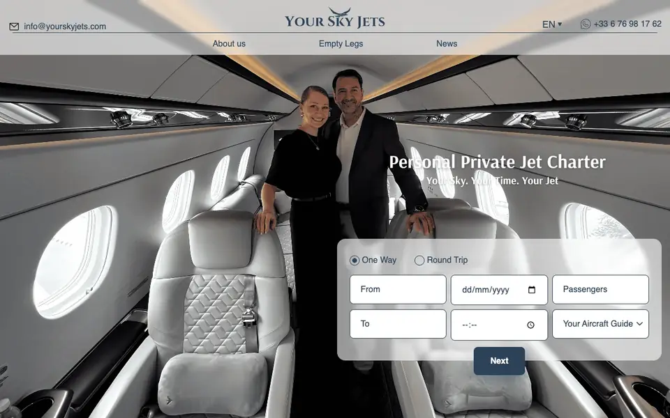 Your Sky Jets website homepage, 4 Oct 2026
