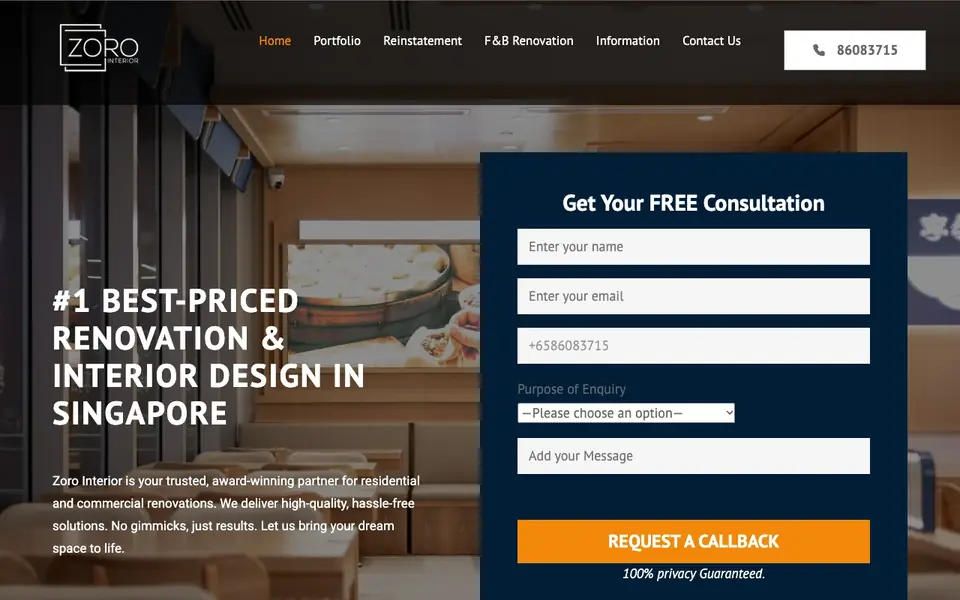 Zoro Interior website homepage, 4 Oct 2026